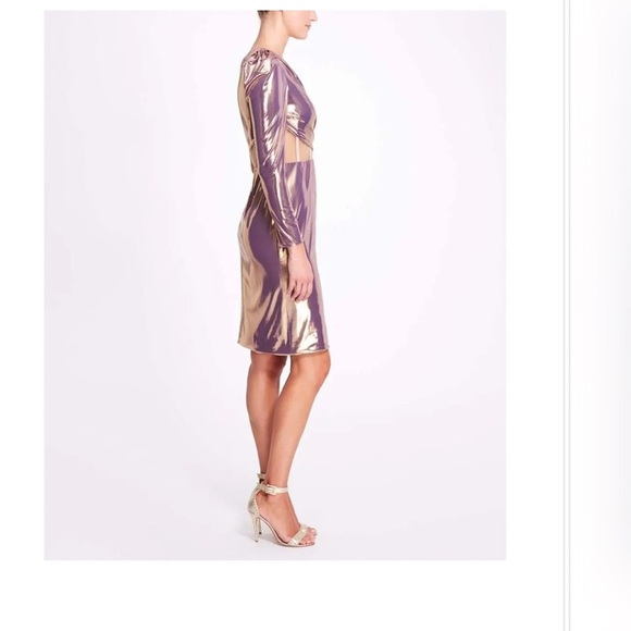 Marchesa Notte One Arm sheer cutot lilac Lame Corset Bodice Cocktail Dress size4 - Picture 3 of 5